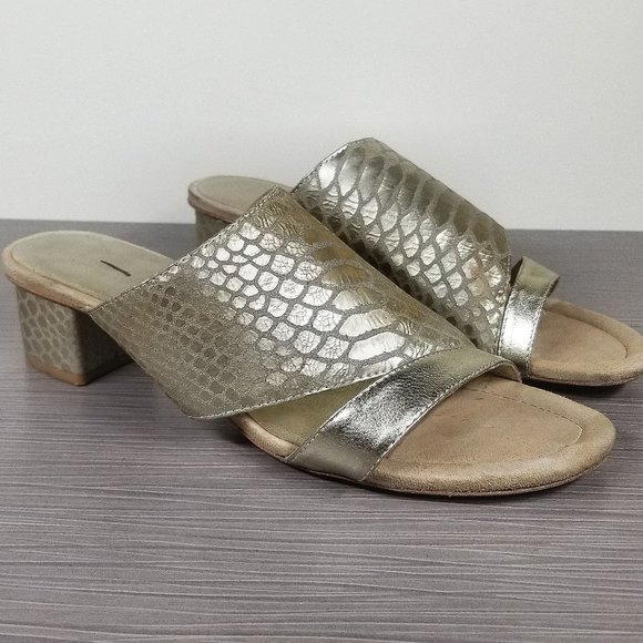 Donald J Pliner Monaco Snake-Print Slide Sandal, Platino Leather Womens Size 9 M - Picture 1 of 13